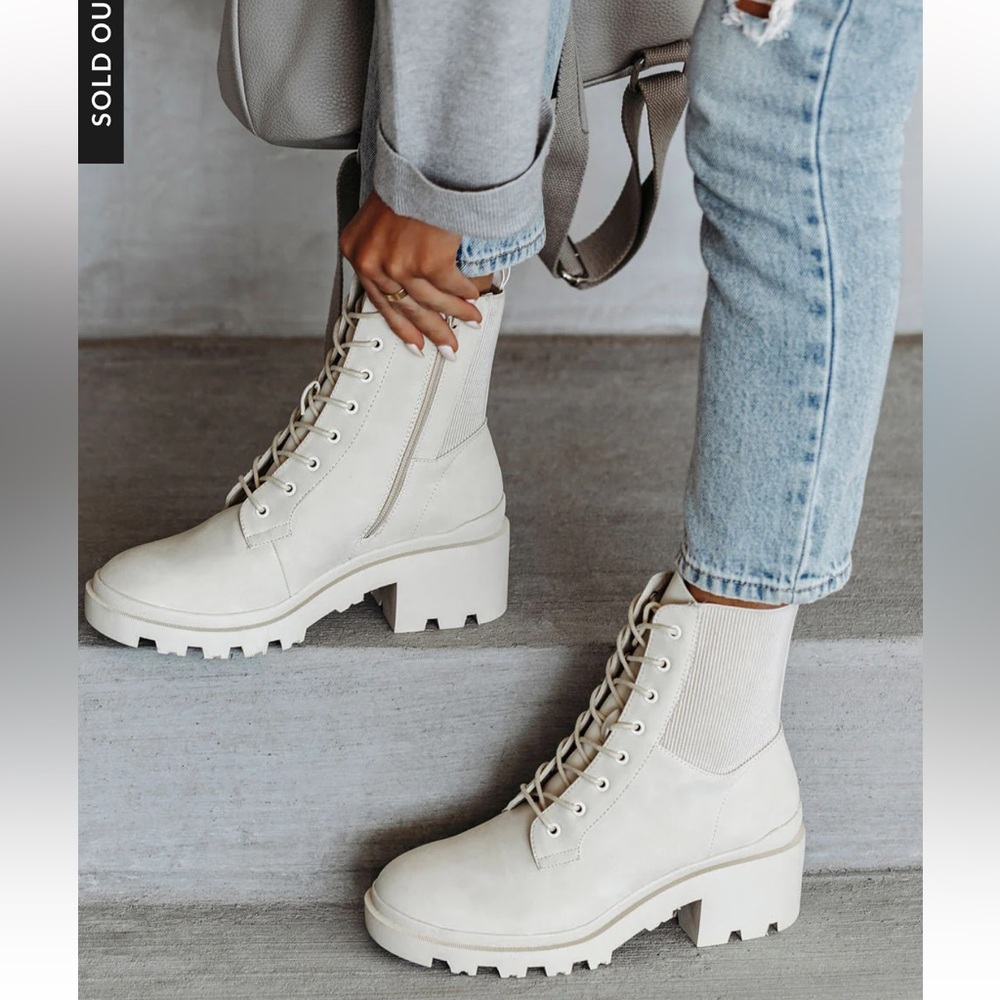 Cream Heeled Ankle Boots